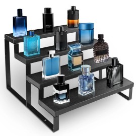 HomePekite Wood Cologne Organizer for Men,4 Tier Perfume Dresser Black