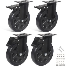 6 Inch Caster Wheels, Casters Set of 4, Heavy Duty Casters with Brake 3000 Lbs,Swivel Castr Wheels with Top Plate, Industrial Caster Wheels for Workbench, Warehouse Equipment, CNC Machine Mobility