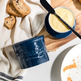 Sweejar Porcelain Butter Crock Keeper, French Butter Dish Keeps the Butter Fresh Soft & Spreadable, Serving Butter Easy for Bread Lovers Breakfast Kitchen Counter (Navy)