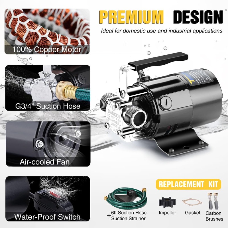 Trupow 1/10HP 330GPH 115-Volt Mini Portable Electric Utility Sump Transfer