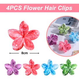 Yeomju Flower Hair Clips, Pack of 4, Hawaii Plumeria Flowers Hair Claw, Artistic Multicoloured Smudging Pattern Hair Clips, Hair Accessories for Women and Girls