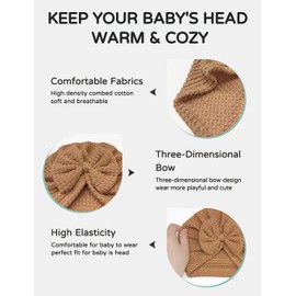 ZURLEFY 5 PCS Red Baby Bonnet Hats, Beanie for Girls, Turban 0-12 Months, Cute Toddler Caps, Infant Hat (71-03)