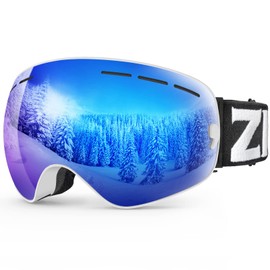 ZIONOR X Ski Snowboard Snow Goggles OTG Design for Men Women Adult with Spherical Detachable Lens UV Protection Anti-fog (VLT 22% White Frame Revo Blue Lens)