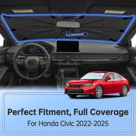 Windshield Sun Shade Umbrella for Honda Civic 2022-2025, Foldable Sunshade for Car Front Window, 360 Rotation Automotive Interior UV Protection for Outdoor Parking, Keep Car Cool