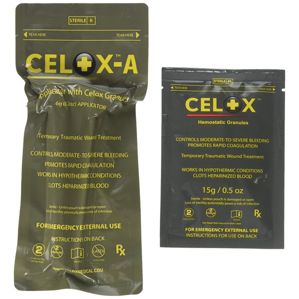 CELOX Emergency Wound Bundle: Blood Clotting Granule Applicator and Plunger Set with Extra Blood Clotting Solution