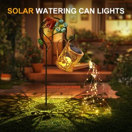 Solar Lights Outdoor Garden Decor Solar Watering Can with Crackle Glass Lights Waterproof Metal Hanging Fairy Lantern for Patio Lawn Yard Outside Decorations- Unique Gift Ideas for Gardening