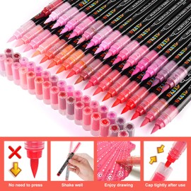 NICETY 32 Colours Acrylic Paint Pens - Paint Markers 1-5mm Brush Tip Water Based Acrylic Markers for Rock Painting Stone Wood Ceramic (Red)