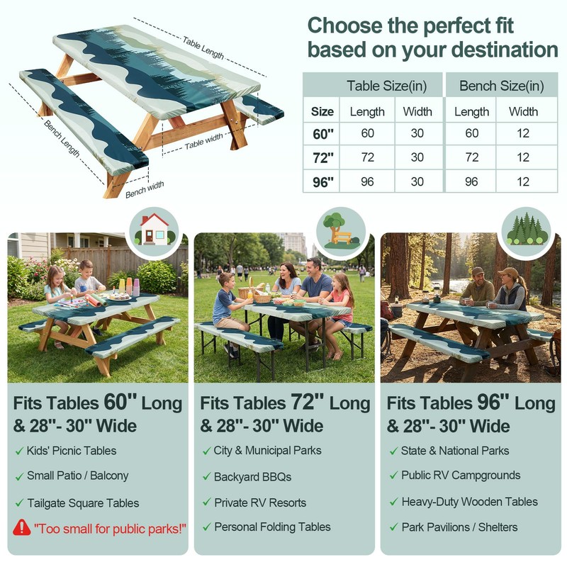 Picnic Table Cover with Bench Covers Camping Essentials Waterproof Windproof