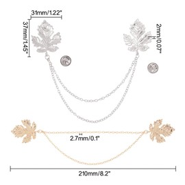 GOMAKERER Pack of 2 Brooches Lapel Pin, Mixed Colour Double Maple Leaf Brooch Pin Hanging Chain Detailing Brooch Tassel Blouse Shirt Collar Lace Pin for Women and Men, Metal