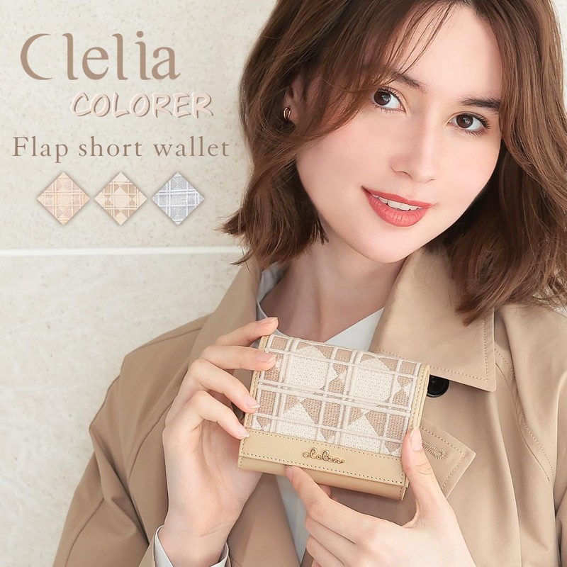 Cleria CL-21527 Women's Bi-fold Wallet, Embroidered, Genuine Leather, Compact, Large