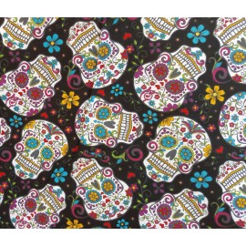 Black Cotton Fabric White Sugar Skull Calavera Dia De Muerto Day of Dead By Yard