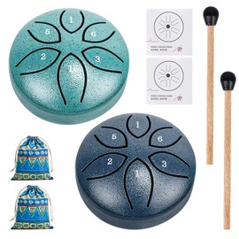 2pcs Tongue Drum Handpan Rain Drum Steel Tongue Rain Drum 8cm with Sheet Music Drumsticks Bag for Meditation Sound Therapy Yoga