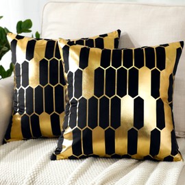 JOTOM Set of 2 Cushion Covers 45 x 45cm Cozy Velvet Throw Pillow Covers Square Pillowcases Geometric Pattern Decorative Cushion Case for Living Room Couch Bedroom Sofa Car Decor (Black)