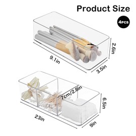 IBEQUEM 4 PCS Acryl-Kosmetik-Organizer, stapelbar Make-up-Behälter mit 8 Fächern für Kommode, Arbeitsplatte, Bad, Küche und Schrank Lagerung