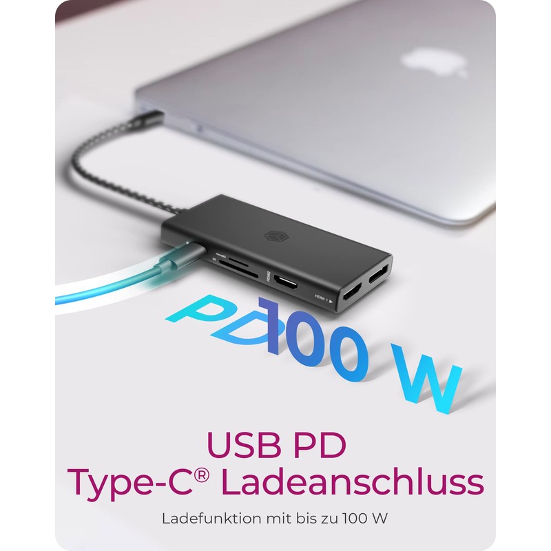ICY Box USB-C Docking Station (9-in-1) for 3 Monitors (2x