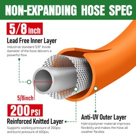 Heavy Duty Garden Hose 75ft, Non-Expanding Flexible Water Hose, Kink Resistant Lightweight Hybrid Hose, Leakproof Hose Male to Female Fittings