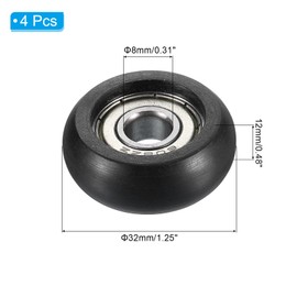 PATIKIL Nylon Pulley Wheel, 12x32x8mm 4 Pcs Ball Bearing Guide Roller Idler Pulley for Furniture Hardware Accessories and Sliding Door Window, Black