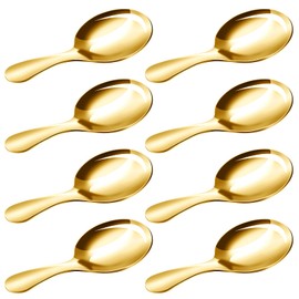 8 Pcs Short Handle Spoons, Mini Golden Spoons, Stainless Small Scoops for Canisters, Coffee Scoops for Coffee, Tea, Ice Cream, and Party Serving, Durable and Stylish Gold Utensils