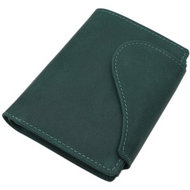 myledershop Full Cowhide Leather Women's Portrait Format Wallet/Purse with Outer Latch and RFID & NFC Protection Including Sewing Kit, Without embossing/petrol, standard size, Modern