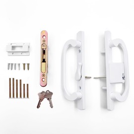 DECEBALUS Sliding Glass Patio Door Handle Set with Mortise Lock and Key Cylinder, Offset Thumbturn Fits Door Thickness from 1-1/2" to 1-3/4", 3-15/16” Screw Hole Spacing, Non-Handed (DCSM-2320)