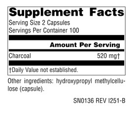 Source Naturals Charcoal - 100% Pure Activated, Digestive Aid* - 200 Vegetarian Capsules