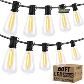 OHLUX - Cadena de luces de bistro para exteriores, 60 pies con 32 bombillas Edison inastillables ST38 clásico, cadena de luces LED conectables regulables de 2200 K para exteriores, porche, patio, cenadores, balcón, jardín