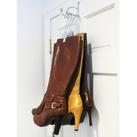 Boottique Over The Door Boot Storage System with 3 Boot Hangers, Closet Valet (Silver)