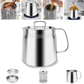 GCQFZ 1.5L/50oz 304 Stainless Steel Oil Pot with Strainer - Essential Grease Container for Deep Frying Large Capacity Versatile Oil Filter Multi-function for Deep Frying, Boiling, and Simmering