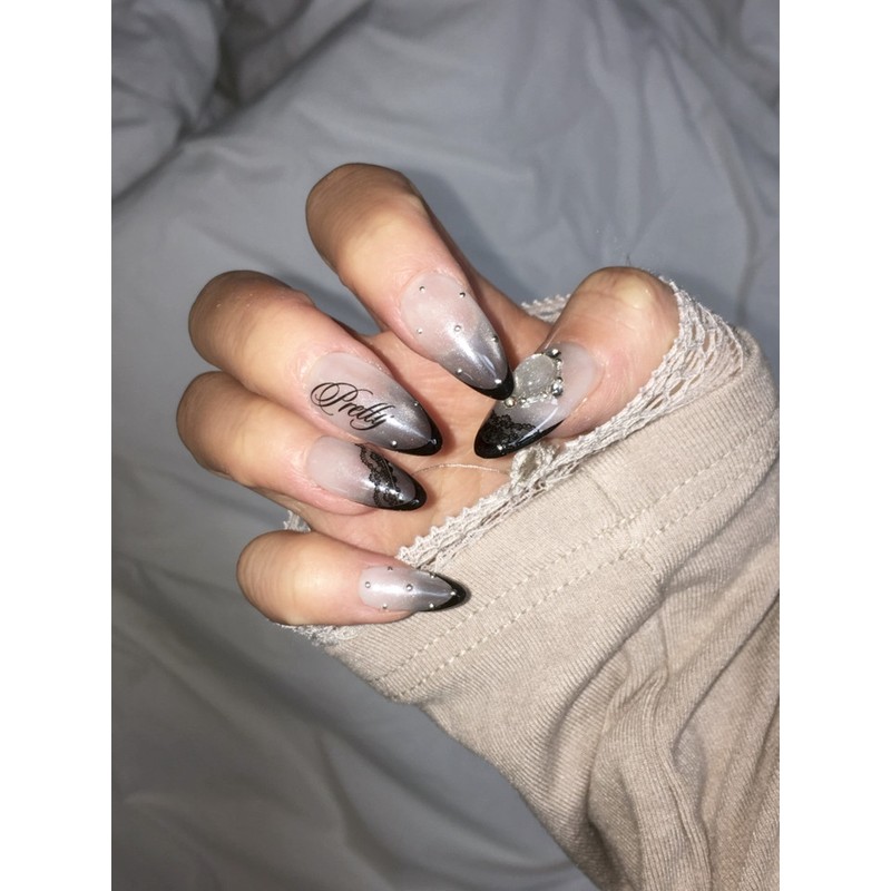 [Lettering Nail High Quality] Noir Grace Nail Tips - Coffin