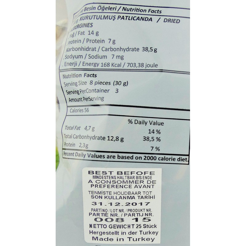 Oncu Dried Vegetable for Stuffing (Dreid Eggplant, Single Bag (25