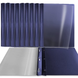 Binditek 10 Pack Clear Front Report Covers with 3 Prongs, Heavyduty, 100 Sheet Capacity, Plastic Report Folder with Navy Back Covers, 3 Metal Prongs Fasteners, for Letter Size, Office Supplies