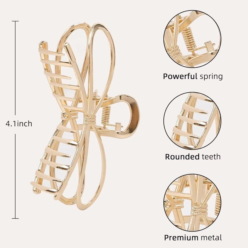 蝶々結び リボンバンスクリップ ヘアアクセサリー 韓国 しっかり留まる 大きめ メタリック リボン シンプル ハーフ