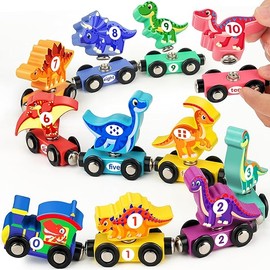 Vanmor Wooden Dinosaur Train Set for Toddlers - Magnetic Dinosaur Toys and Number Train, Perfect for Toddler Activities, Birthdays, and Educational Gifts for Boys Aged 3-5,Dinosaur Easter Gift