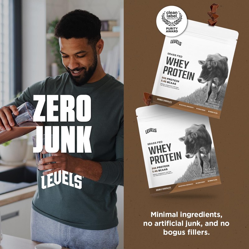 Levels Grass Fed Whey Protein Powder, No Artificials, 24G of