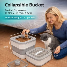 DAZZLEREE Collapsible Food Storage Containers – Rice Container 20 lbs, Pet Food Container, Grain Bin, Car Wash Bucket – Magnetic Lid & Measuring Cup, Multi-Use Kitchen Storage Bin