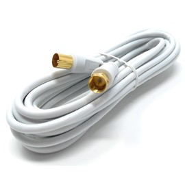 DRUT 5m RF TV Aerial Male to F Type Connector Male Plug Coaxial Coax Cable, Lead, 75 Ohm, 3C-2V (16ft, White Gold Connectors)