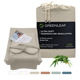 GREENLEAF 100% Organic Viscose Derived from Bamboo Sheets | Queen Size 5pcs Set | Ultra Soft & Cooling, 18" Deep Pocket, Double Stitching, Perfect for Hot Sleepers | Queen Size Bed Sheets | Dune