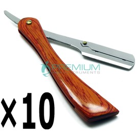 Premium Instruments 10× Polished Fine Wooden Handle Straight Shaving Barber Razors (Limited Edition)
