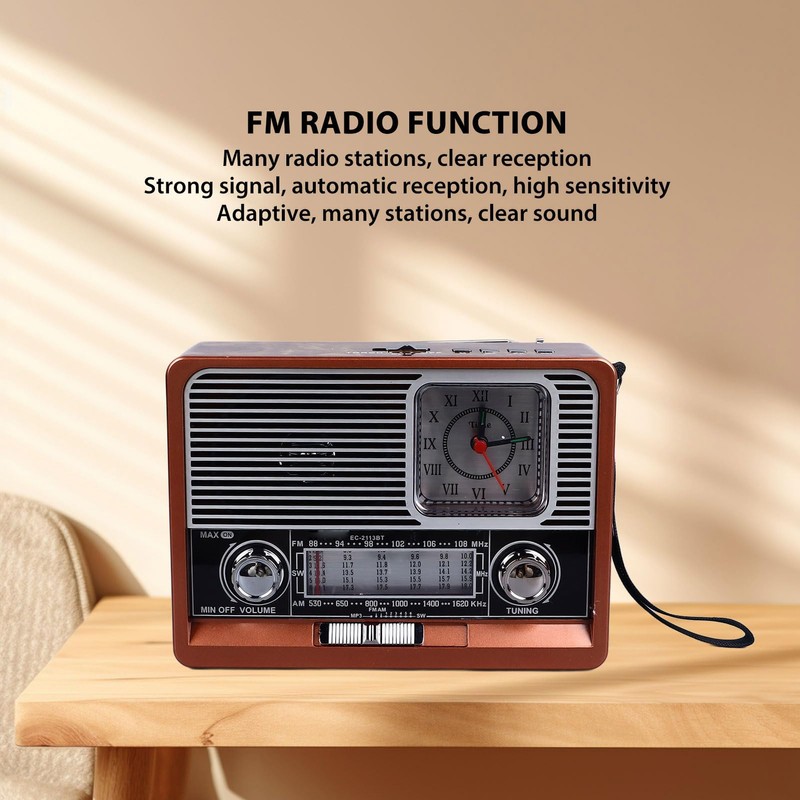 Yunseity Radio Vintage Multifuncional Am FM SW Banda Reloj Linterna