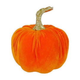 Gisela Graham Velvet Pumpkin with Gold Glitter Stalk Decoration