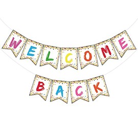 Losuya Colorful Welcome Back Bunting Banner Back to School Flags Garland Party Favors Hanging Decorations