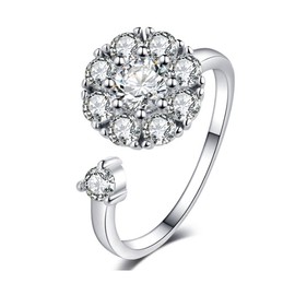 findout Women's 925 Sterling Silver Cubic Zirconia Finger Twist Spinner Shinny Open Ring for Women Girls Kids (F1838), Crystal, Cubic Zirconia