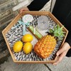 i-LAN 17”Extra Large Hexagonal Rattan and MOP Woven Basket Tray,
