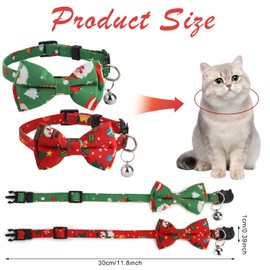 2pcs Christmas Cat Collar with Bells and Bow Tie, Detachable Adjustable Cat Collar Breakaway Cute Kitten Collar for Cats Puppy (Red Snowman + Green Santa Claus)
