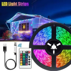 RGB LED Strip Lights 16.4ft – 5050 USB Powered, Waterproof, Color-Changing Light Strip with Remote | Flexible LED Lighting for Bedroom, TV Backlight, Room Decor, Indoor & Outdoor Use