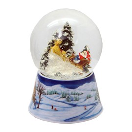 Minium Collection 20201 Snow Globe Santa in Sleigh on Base Nostalgic Snow Landscape Christmas Winter with Music Box - 100 mm Wide
