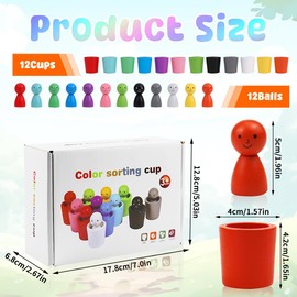 VFFNFF 12 PCS Wooden Colored Peg Dolls in Cups,Wooden Color Sorting Dolls Cups Toys for Kids, Toddler Color Sorting Toys Toddler Montessorie For Kids 3 Years Old