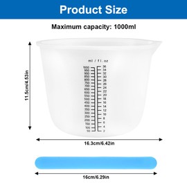 1000 ML Silikon Messbecher mit Skala und Rührstäbchen, Wiederverwendbare Große Mischbecher aus Silikon, Epoxidharz Clear Mischbecher, für DIY, Handmade, Gießformen, Basteln, Schmuckherstellung