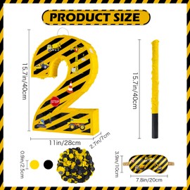 Construction Birthday Decorations, Construction Number 2 Pinata with Stick Blindfold and Confetti Yellow and Black Striped Construction 2nd Birthday Party Decoration & Supplies (Construction 2)