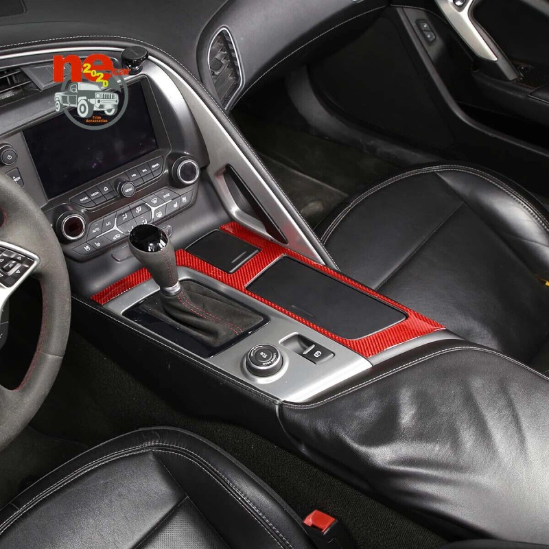 car-king888 Red Fiber Central Control Gear Panel Trim Accessories Kit
